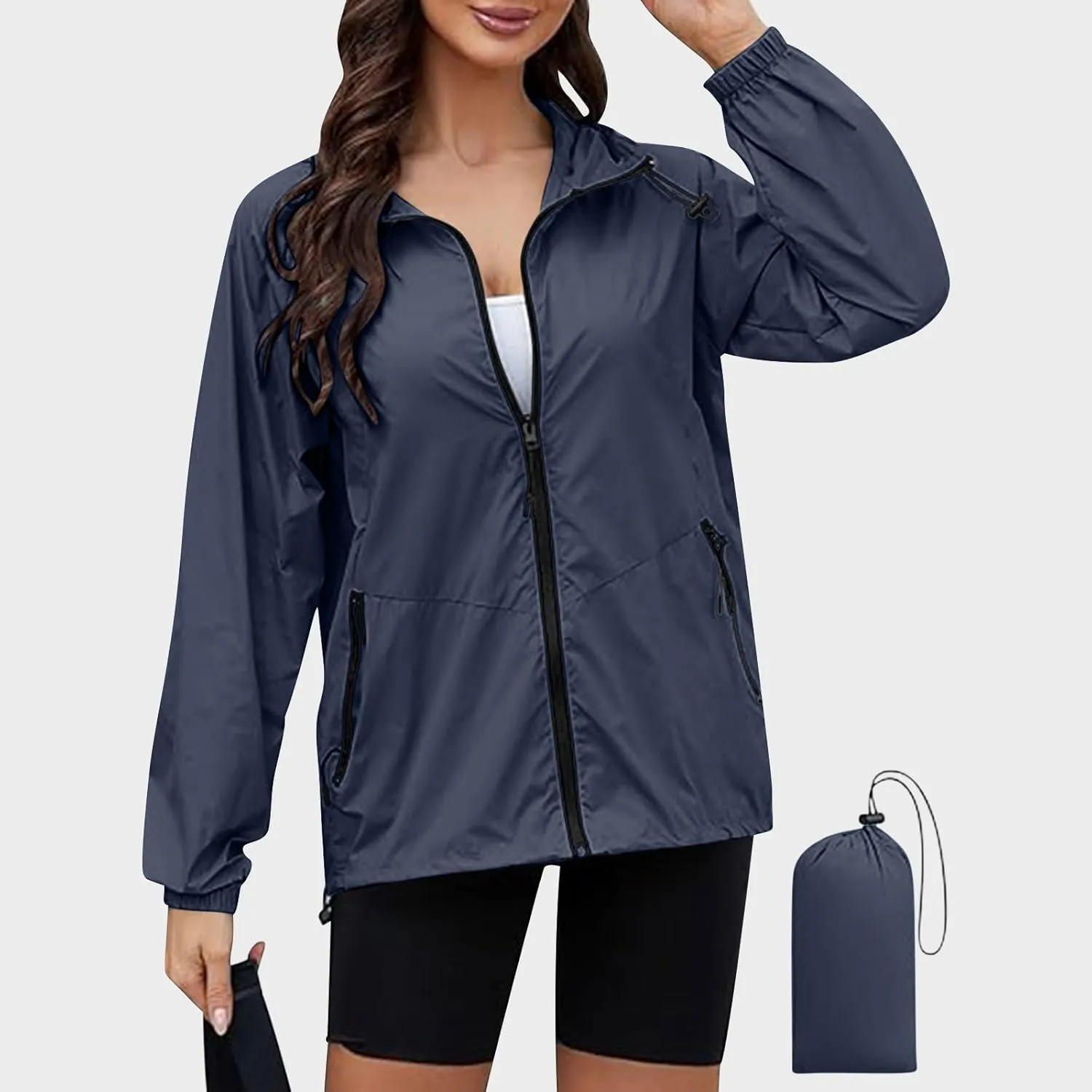 Rain Jacket Women Waterproof Lightweight Jacket with Hood Packable Rain Jacket Plus Size Rain Jackets with Pocket