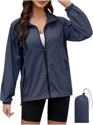 Rain Jacket Women Waterproof Lightweight Jacket with Hood Packable Rain Jacket Plus Size Rain Jackets with Pocket