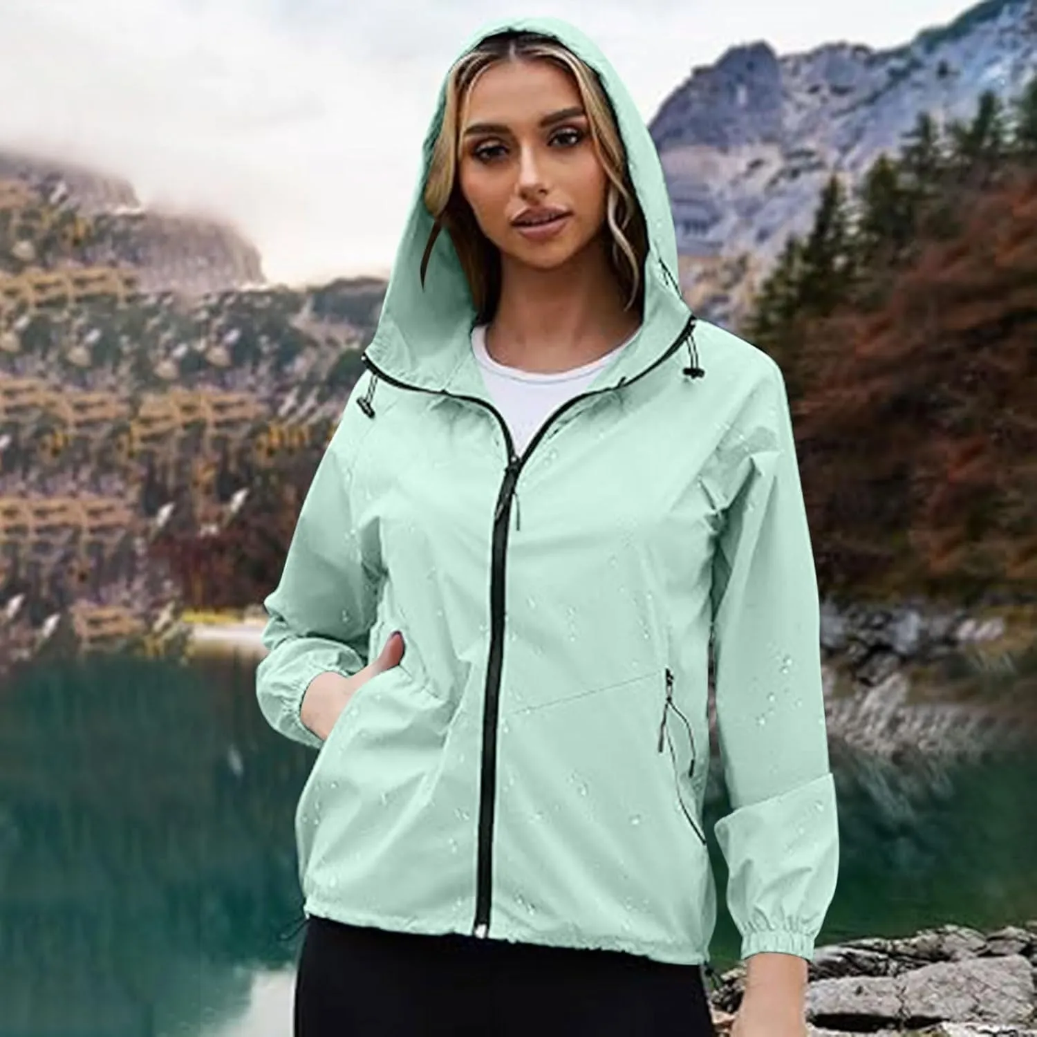 Rain Jacket Women Waterproof Lightweight Jacket with Hood Packable Rain Jacket Plus Size Rain Jackets with Pocket