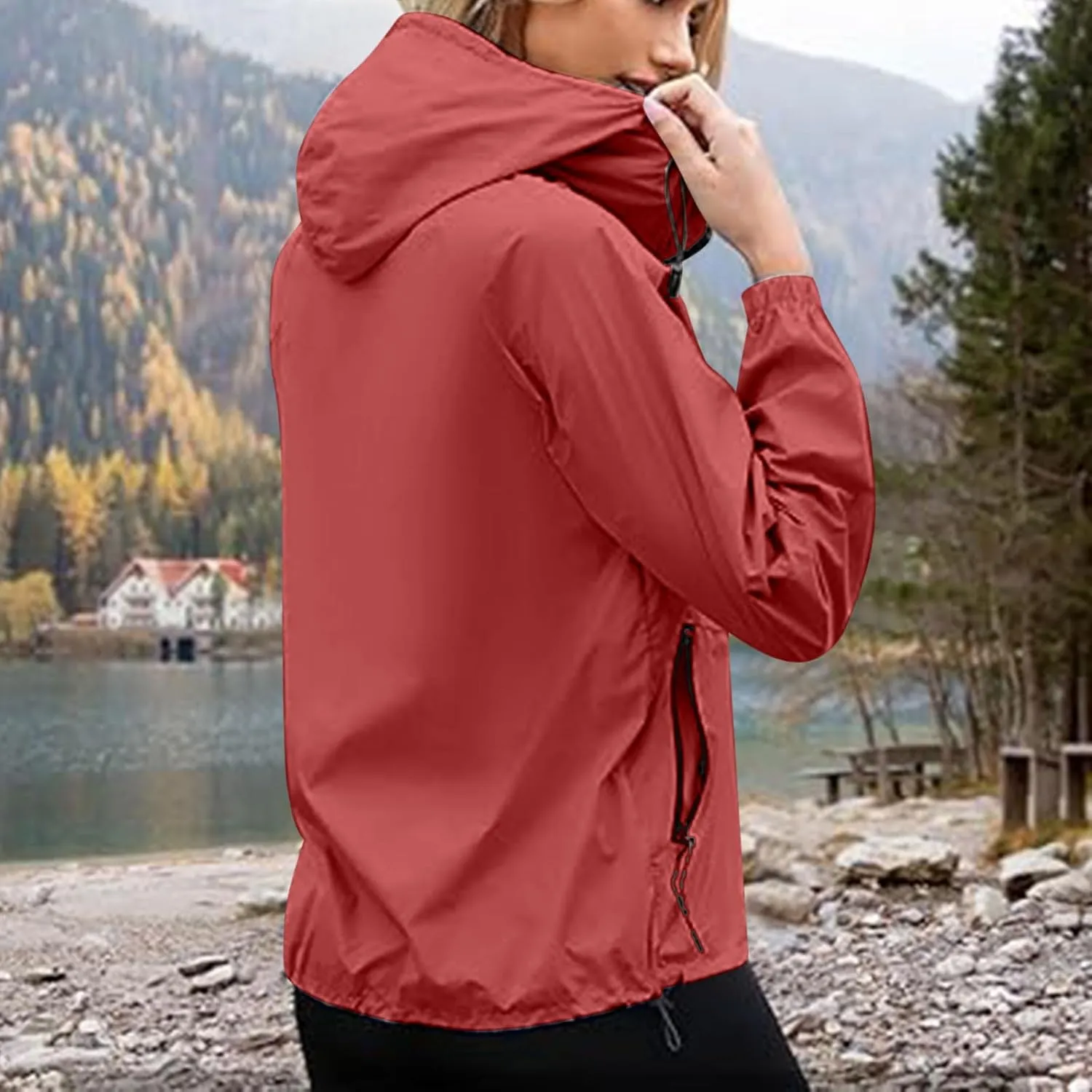Rain Jacket Women Waterproof Lightweight Jacket with Hood Packable Rain Jacket Plus Size Rain Jackets with Pocket