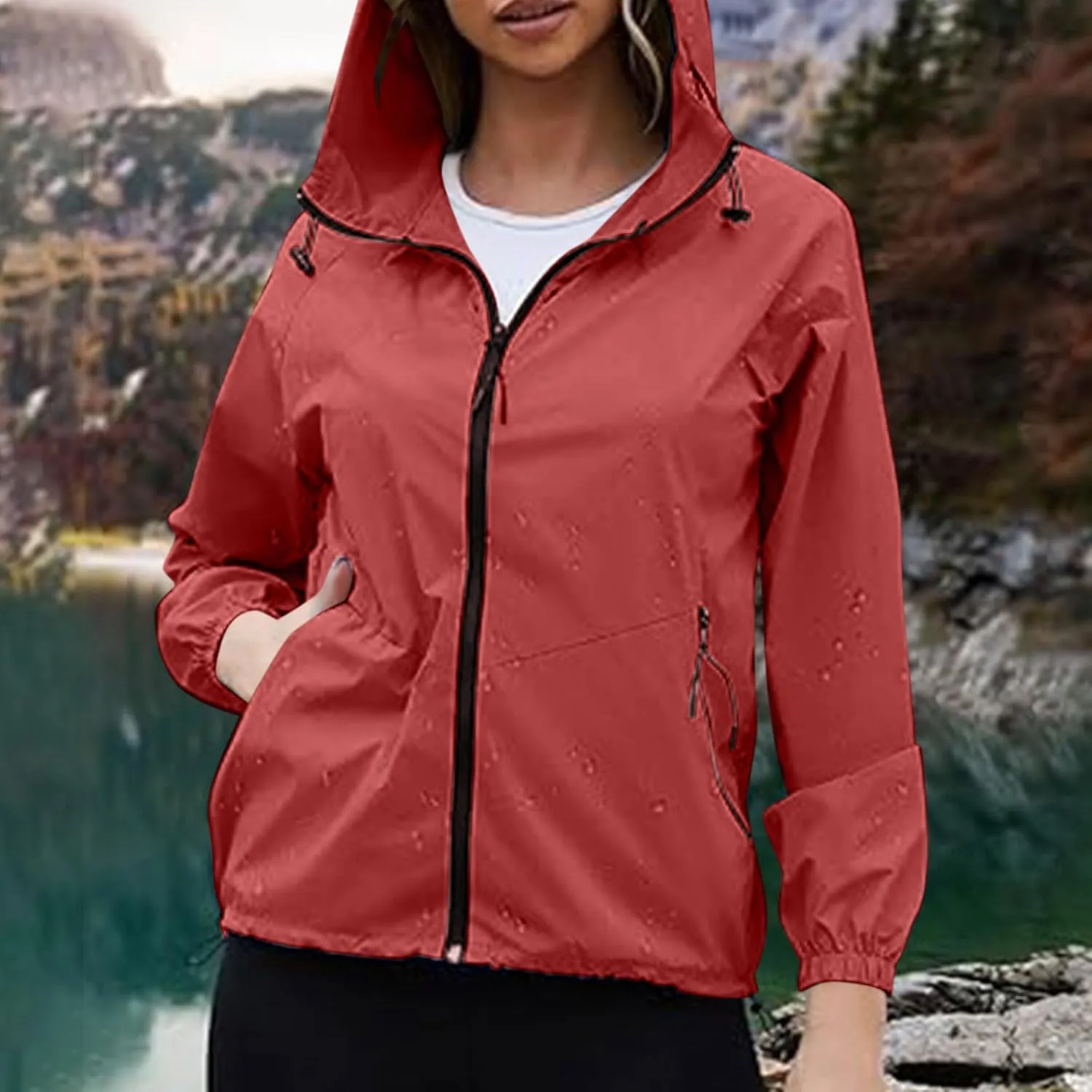 Rain Jacket Women Waterproof Lightweight Jacket with Hood Packable Rain Jacket Plus Size Rain Jackets with Pocket
