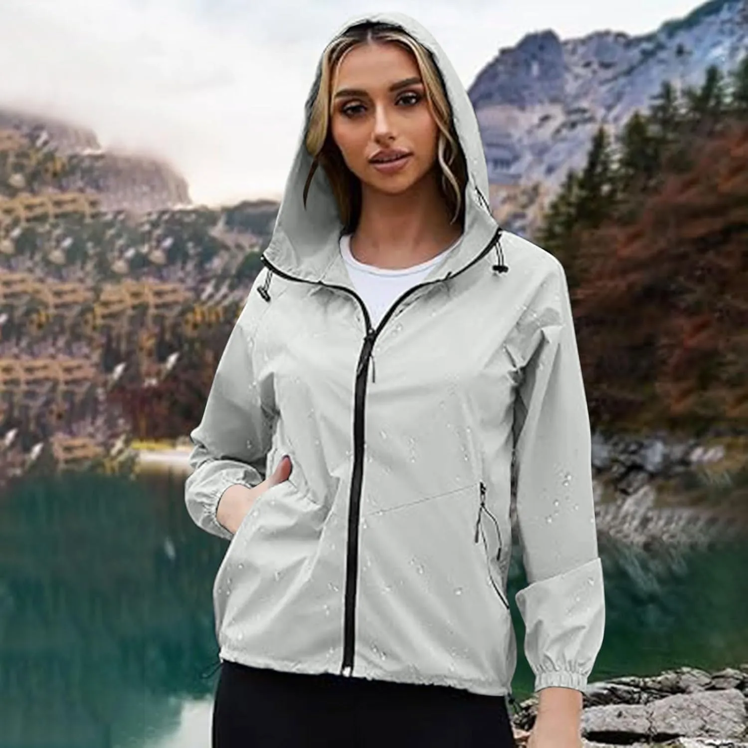 Rain Jacket Women Waterproof Lightweight Jacket with Hood Packable Rain Jacket Plus Size Rain Jackets with Pocket