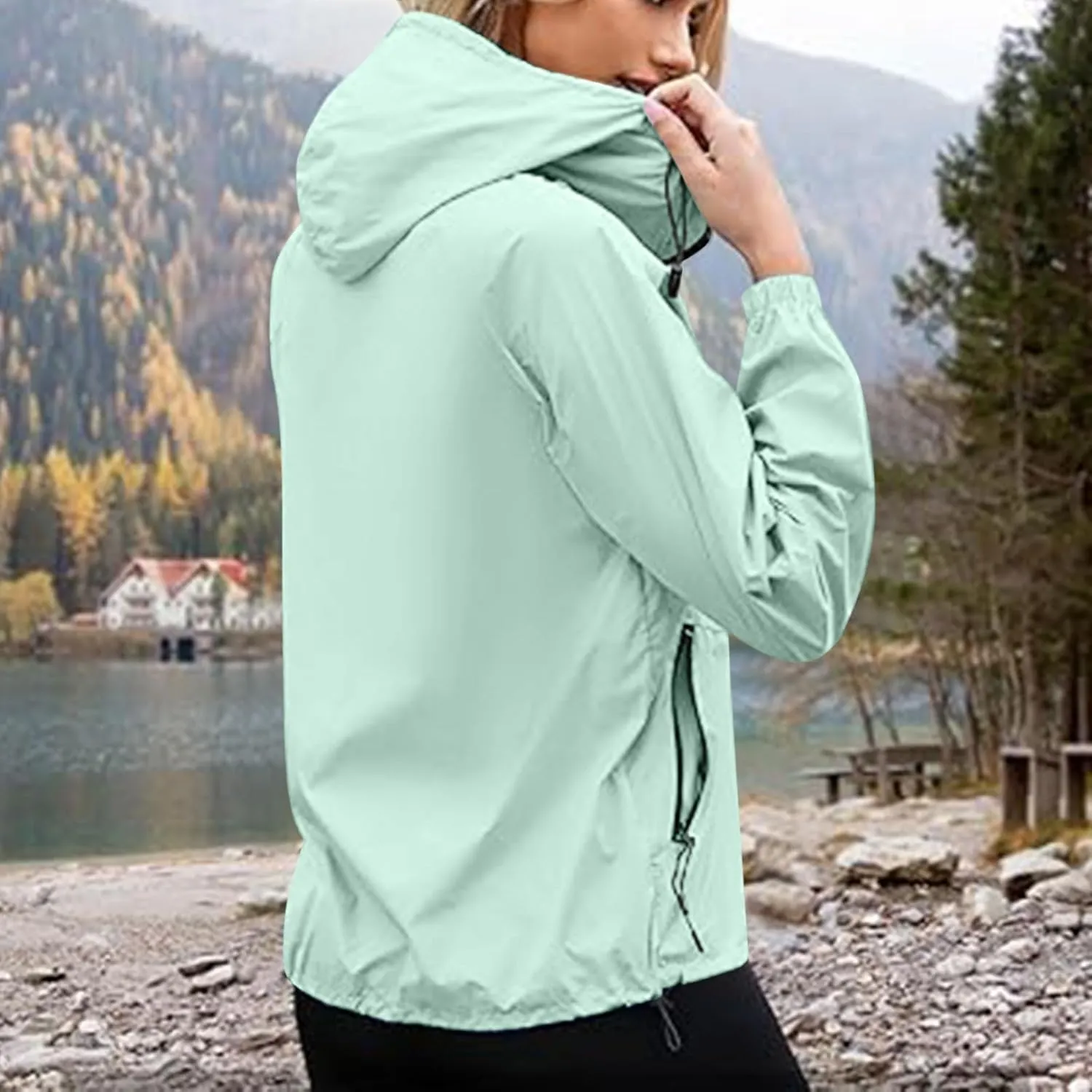 Rain Jacket Women Waterproof Lightweight Jacket with Hood Packable Rain Jacket Plus Size Rain Jackets with Pocket