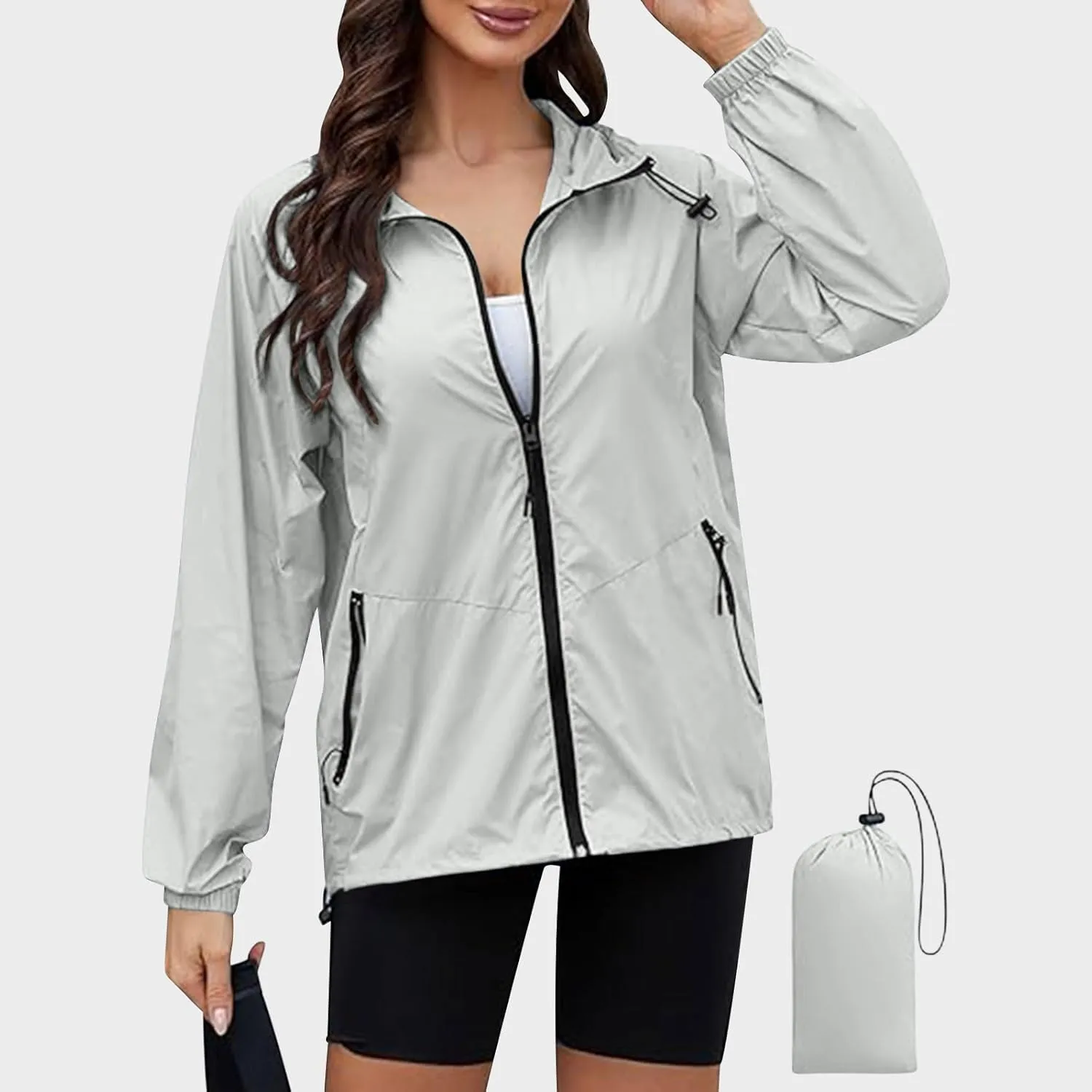 Rain Jacket Women Waterproof Lightweight Jacket with Hood Packable Rain Jacket Plus Size Rain Jackets with Pocket