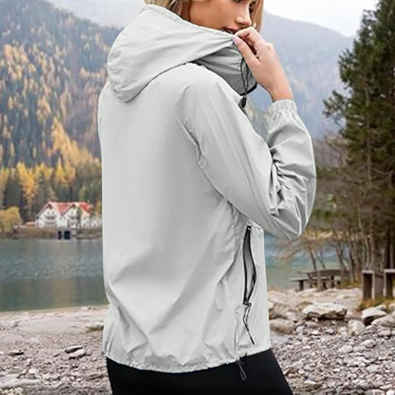 Rain Jacket Women Waterproof Lightweight Jacket with Hood Packable Rain Jacket Plus Size Rain Jackets with Pocket