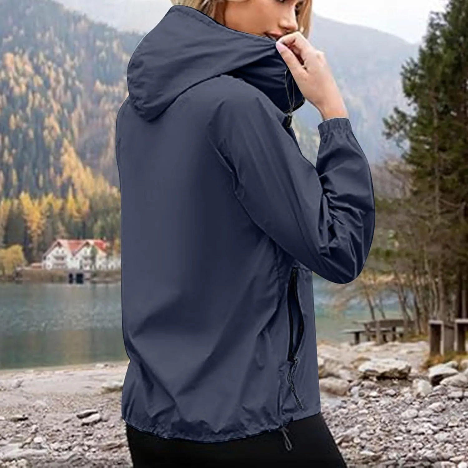 Rain Jacket Women Waterproof Lightweight Jacket with Hood Packable Rain Jacket Plus Size Rain Jackets with Pocket