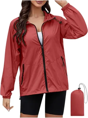 Rain Jacket Women Waterproof Lightweight Jacket with Hood Packable Rain Jacket Plus Size Rain Jackets with Pocket