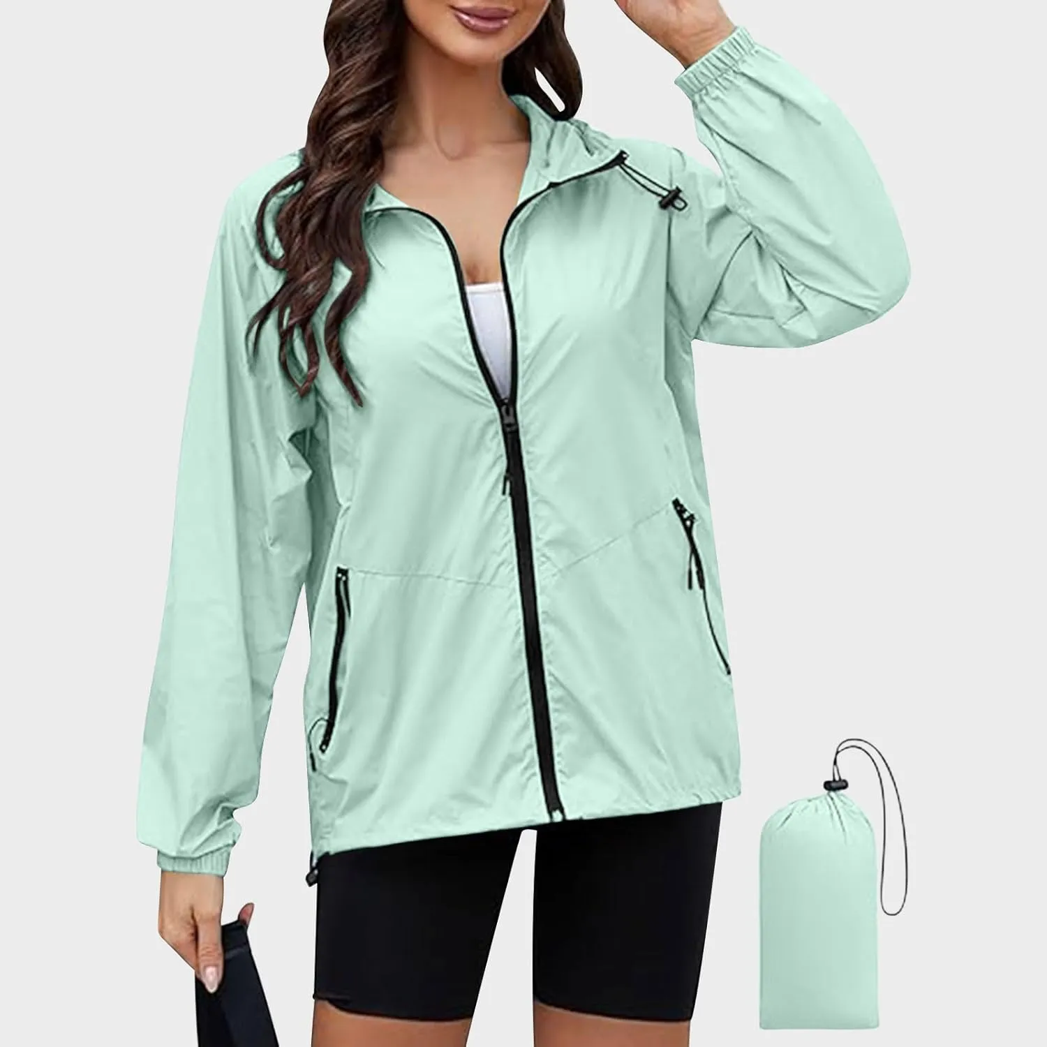 Rain Jacket Women Waterproof Lightweight Jacket with Hood Packable Rain Jacket Plus Size Rain Jackets with Pocket