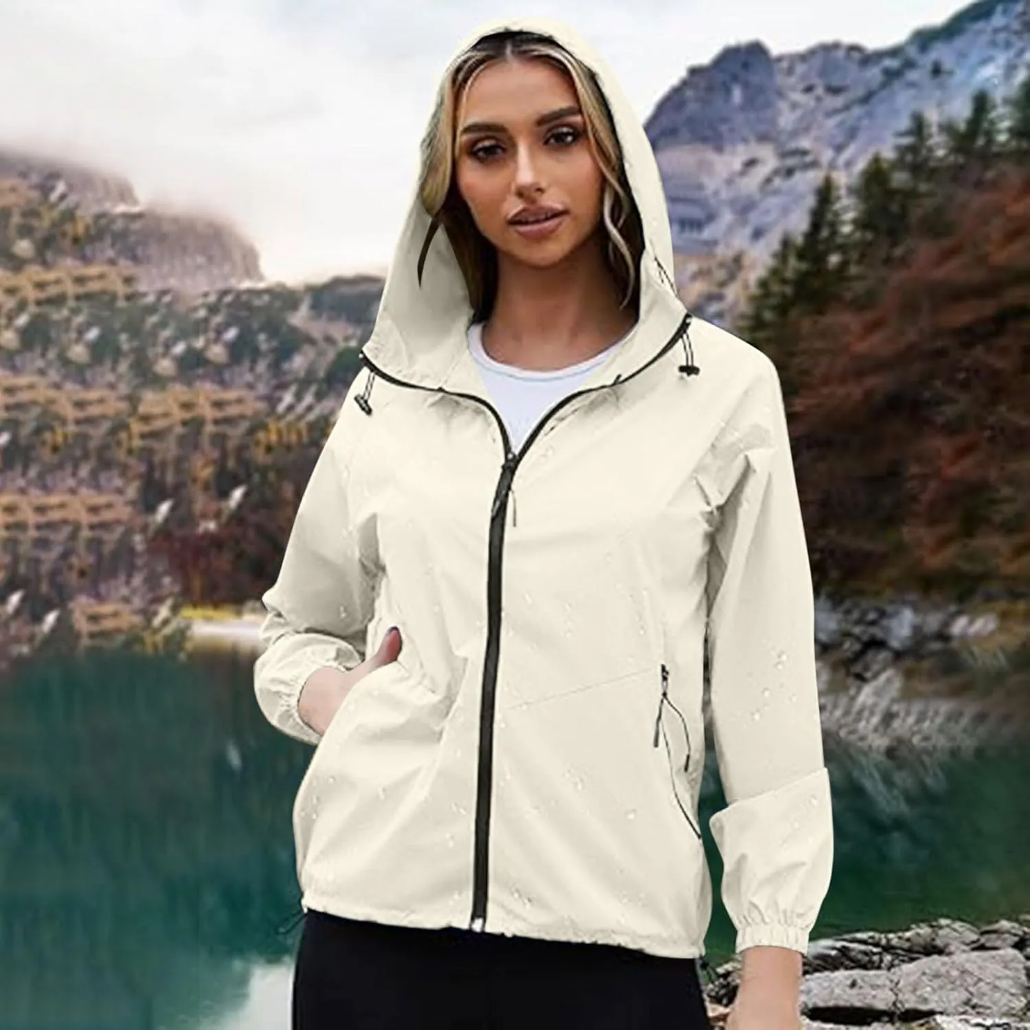 Rain Jacket Women Waterproof Lightweight Jacket with Hood Packable Rain Jacket Plus Size Rain Jackets with Pocket