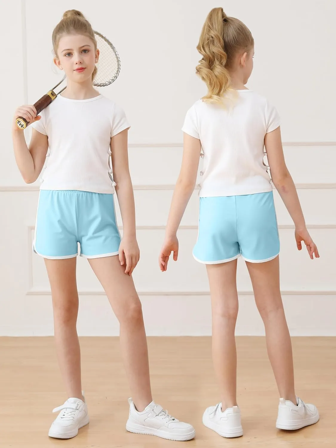 Resinta 4 Packs Girls Soccer Shorts Girls Athletic Shorts Quick Dry Workout Dolphin Kids Active Shorts