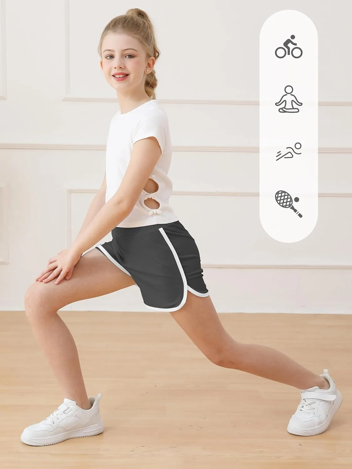 Resinta 4 Packs Girls Soccer Shorts Girls Athletic Shorts Quick Dry Workout Dolphin Kids Active Shorts