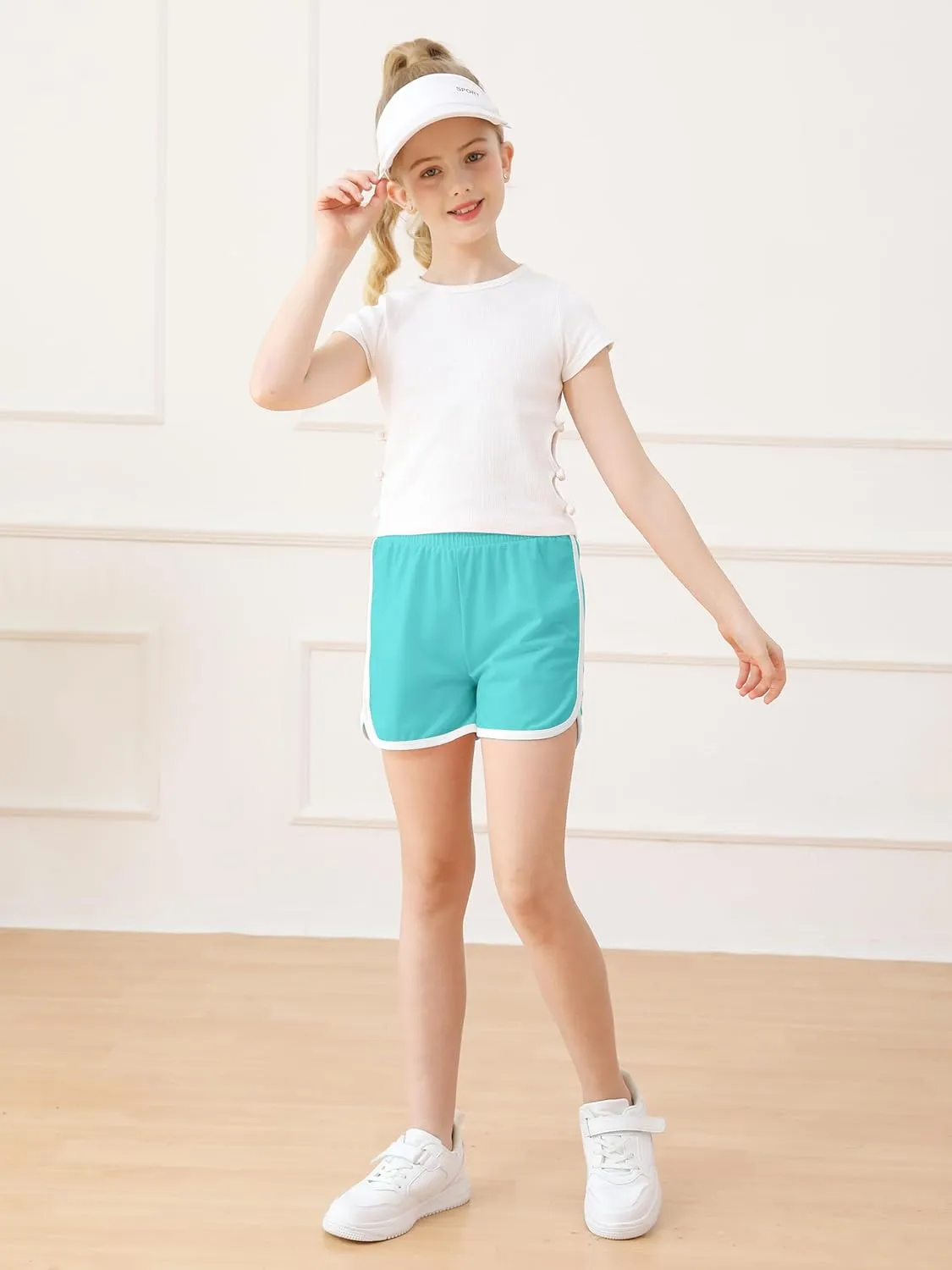 Resinta 4 Packs Girls Soccer Shorts Girls Athletic Shorts Quick Dry Workout Dolphin Kids Active Shorts