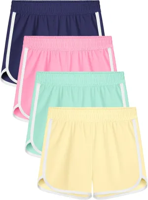 Resinta 4 Packs Girls Soccer Shorts Girls Athletic Shorts Quick Dry Workout Dolphin Kids Active Shorts