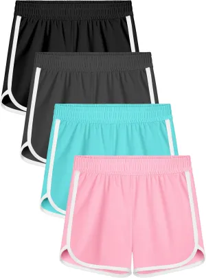 Resinta 4 Packs Girls Soccer Shorts Girls Athletic Shorts Quick Dry Workout Dolphin Kids Active Shorts