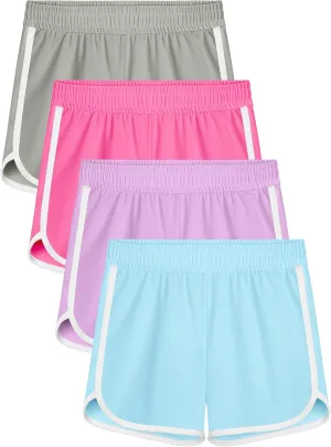Resinta 4 Packs Girls Soccer Shorts Girls Athletic Shorts Quick Dry Workout Dolphin Kids Active Shorts