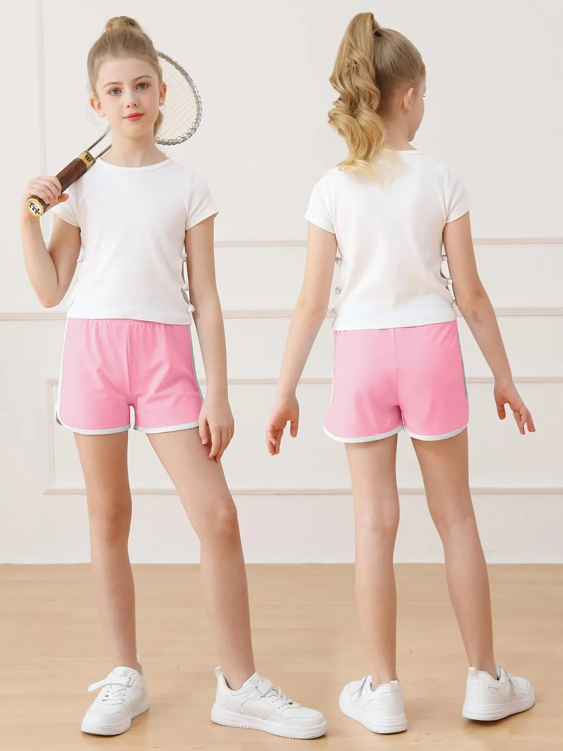 Resinta 4 Packs Girls Soccer Shorts Girls Athletic Shorts Quick Dry Workout Dolphin Kids Active Shorts