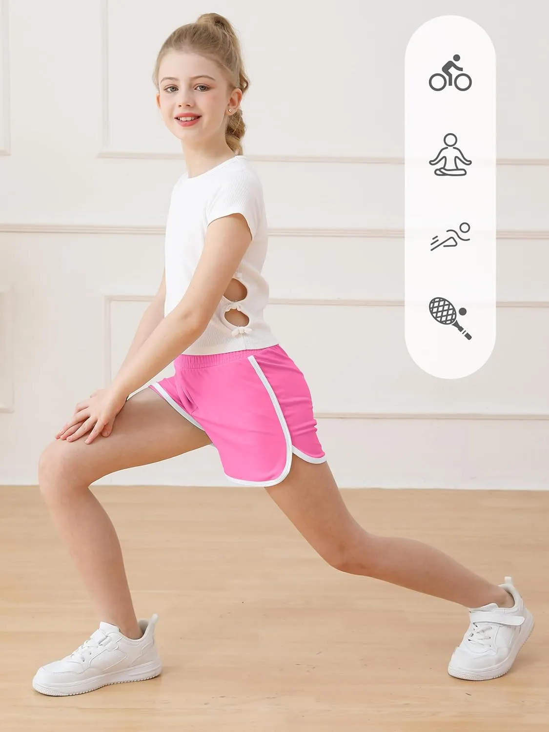 Resinta 4 Packs Girls Soccer Shorts Girls Athletic Shorts Quick Dry Workout Dolphin Kids Active Shorts