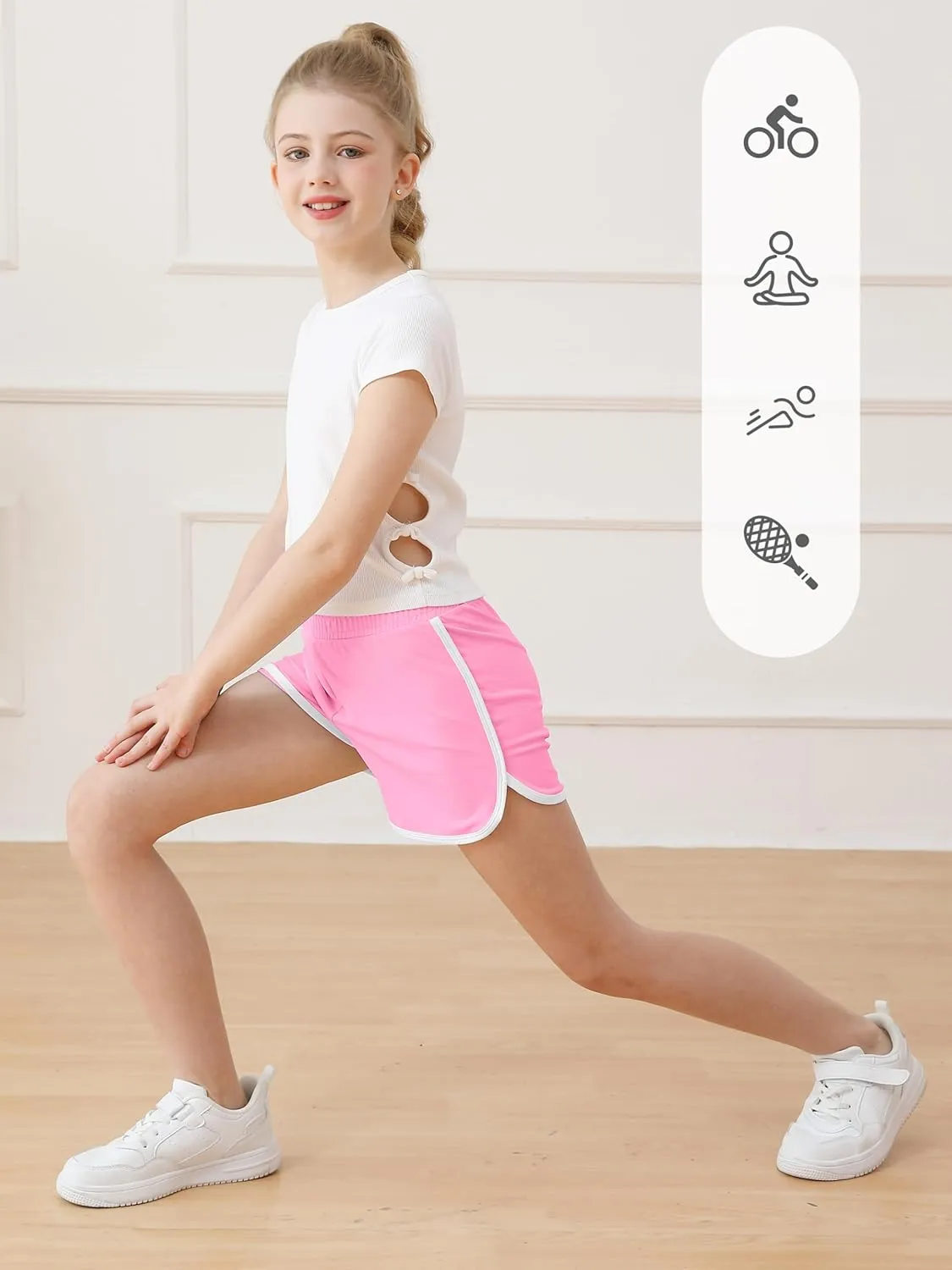 Resinta 4 Packs Girls Soccer Shorts Girls Athletic Shorts Quick Dry Workout Dolphin Kids Active Shorts