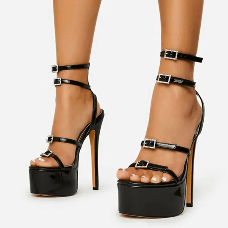Runway Style Sexy High Heels Platform Sandals For Women Fashion Open Toe Crystal Buckle Stiletto Wedding Stripper Shoes