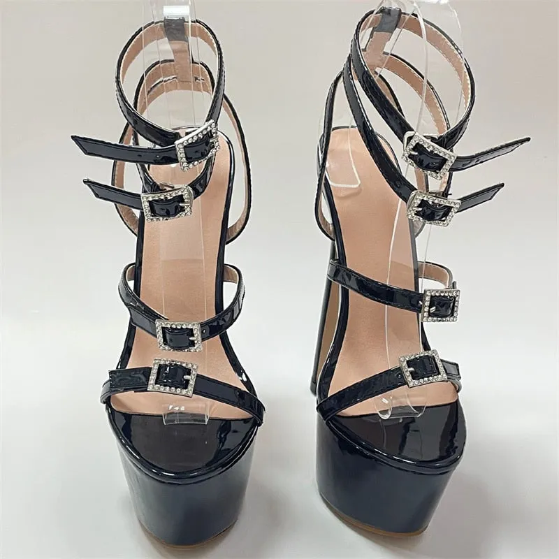 Runway Style Sexy High Heels Platform Sandals For Women Fashion Open Toe Crystal Buckle Stiletto Wedding Stripper Shoes