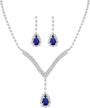 Sacina Bridesmaid Jewelry Set, Teardrop Rhinestone Necklace and Earrings Set, Wedding Jewelry, Vintage Necklace, Christmas Jewelry Gift