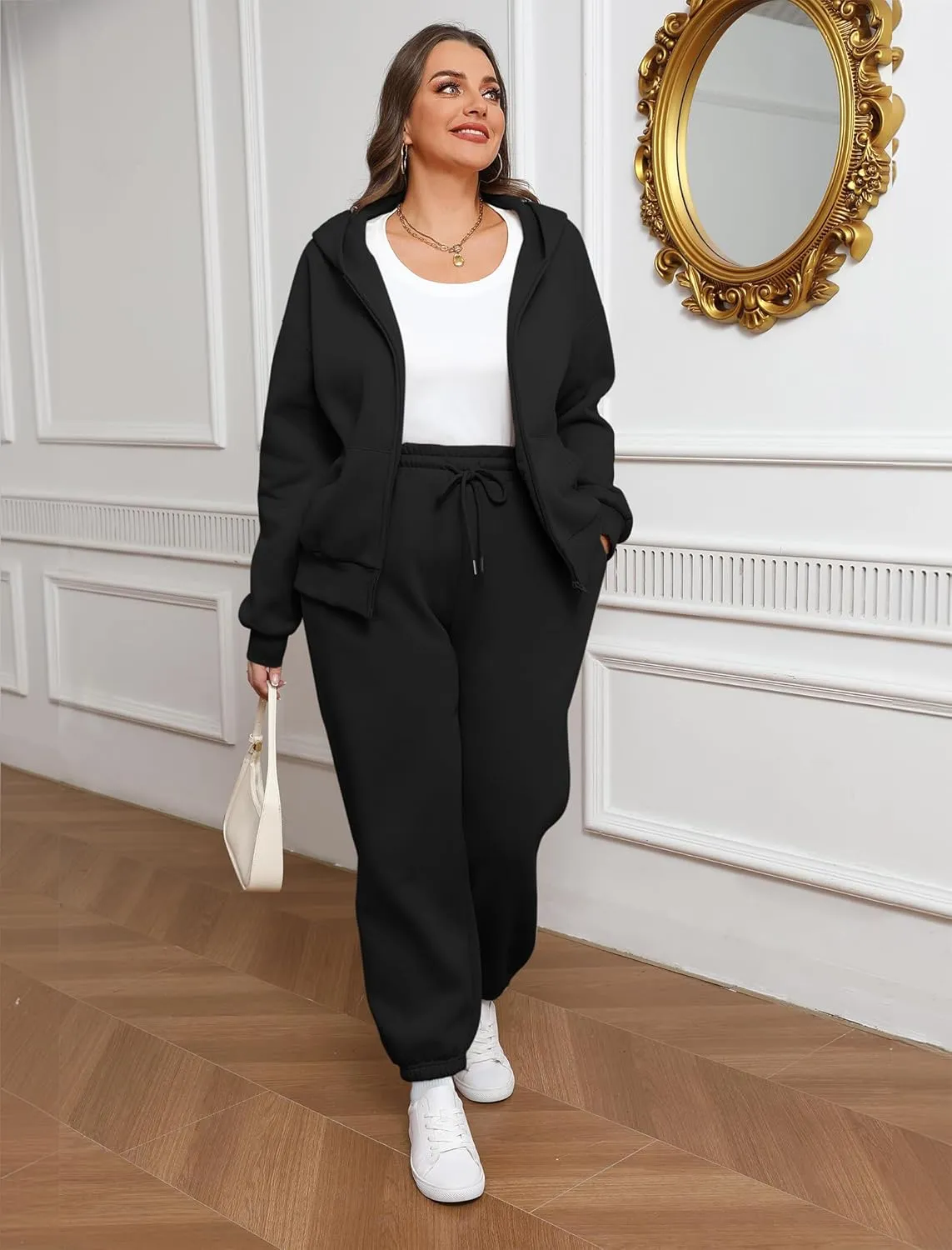 Saloogoe Sweatsuits Women 2 Piece Outfits 2024 Fall Fleece Sweatshirt Sets Zip Up Hoodie Sets Travel Lounge Sets