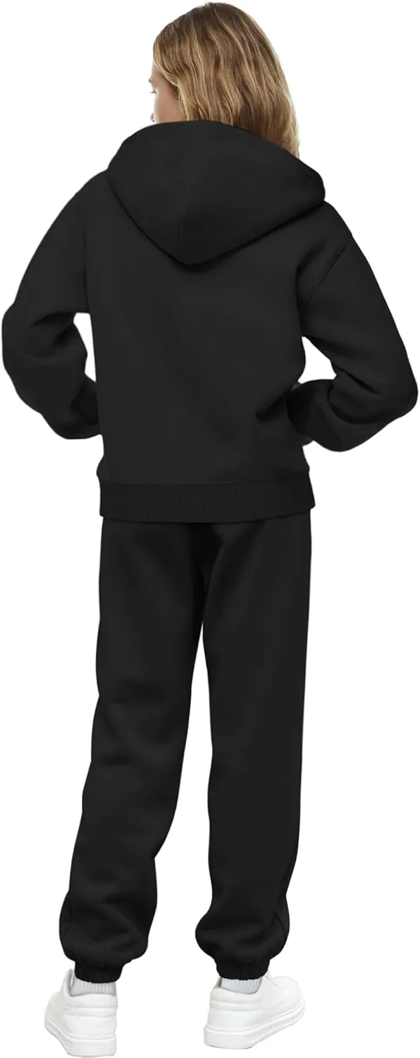 Saloogoe Sweatsuits Women 2 Piece Outfits 2024 Fall Fleece Sweatshirt Sets Zip Up Hoodie Sets Travel Lounge Sets