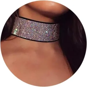 Shining Crystal Rhinestone Choker Necklace Pendant Statement Necklaces Wide Collar Necklaces for Women Nightclub Party Jewelry (Color1)