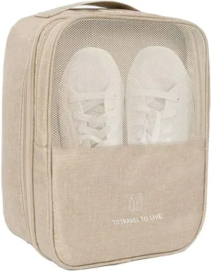 Shoe Bag,Travel Shoe Bag Waterproof Portable Organizer Storage Shoe Pouch Holds 3 Pair of Shoes (Beige)