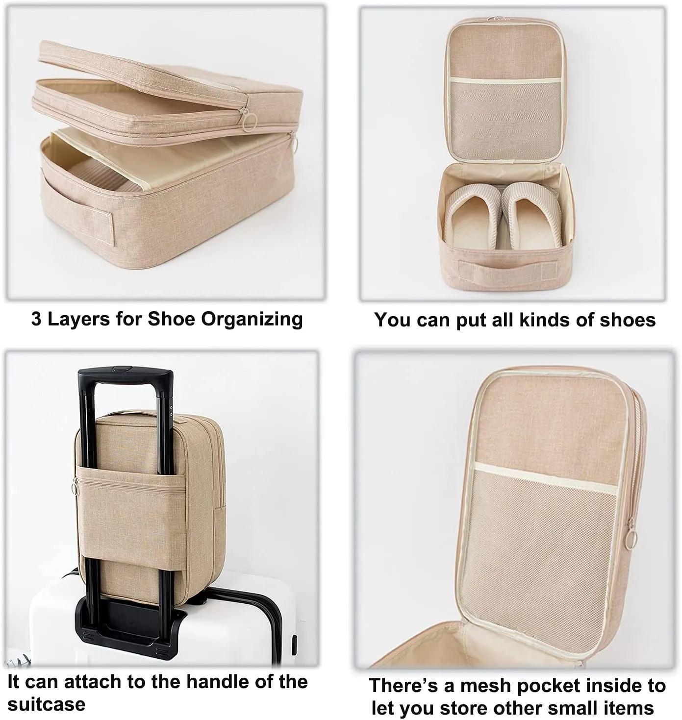 Shoe Bag,Travel Shoe Bag Waterproof Portable Organizer Storage Shoe Pouch Holds 3 Pair of Shoes (Beige)