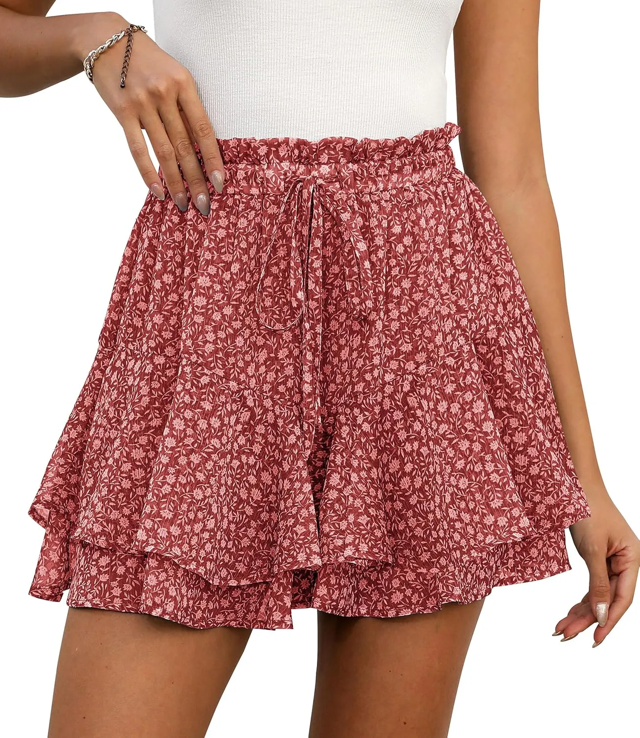 Shorts for Women Summer Casual Chiffon Skorts Boho Ruffle Tennis Mini Skirts