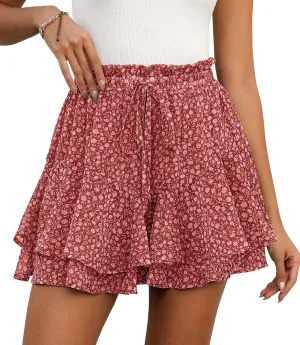 Shorts for Women Summer Casual Chiffon Skorts Boho Ruffle Tennis Mini Skirts