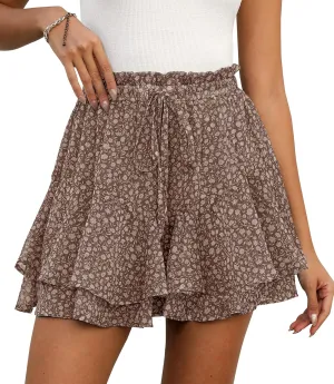 Shorts for Women Summer Casual Chiffon Skorts Boho Ruffle Tennis Mini Skirts
