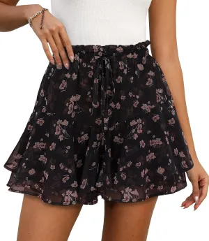 Shorts for Women Summer Casual Chiffon Skorts Boho Ruffle Tennis Mini Skirts