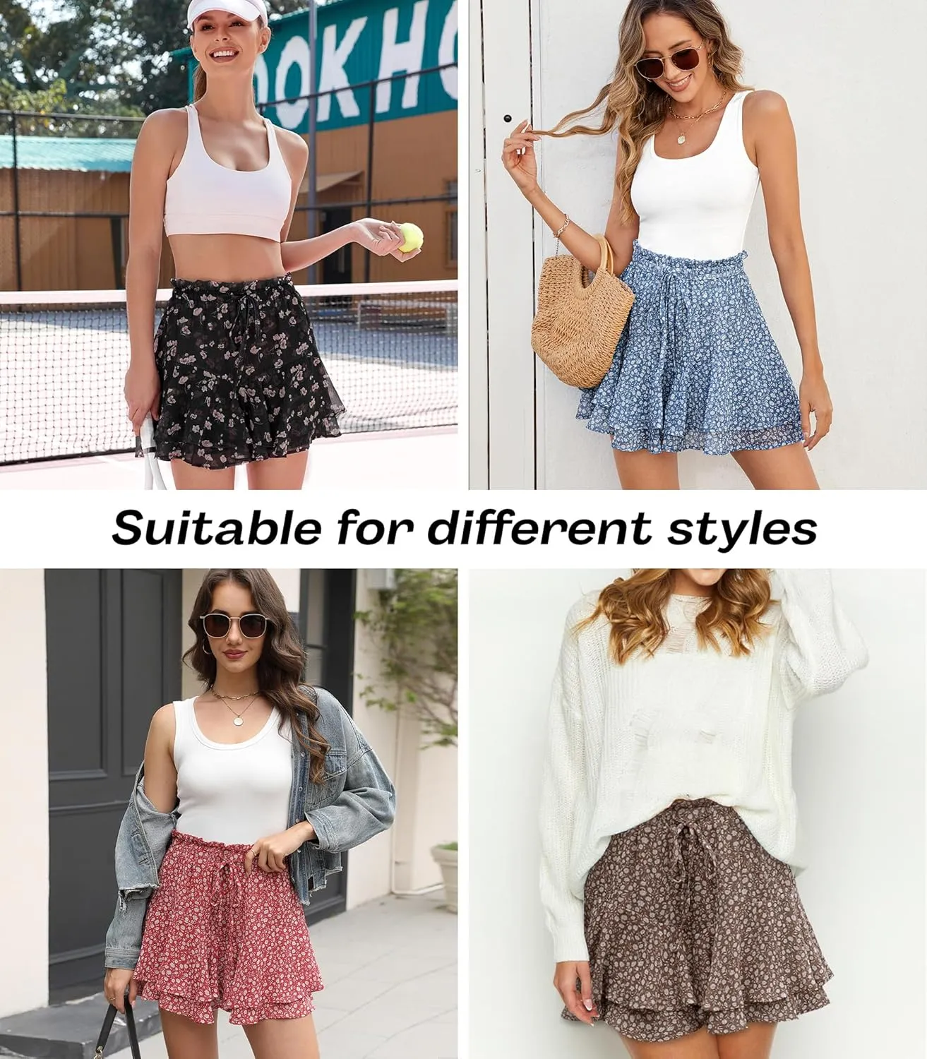 Shorts for Women Summer Casual Chiffon Skorts Boho Ruffle Tennis Mini Skirts