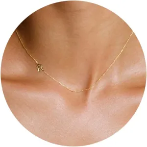 Sideways Initial Necklaces for Women, 14k Gold Plated Initial Necklace Dainty Gold Letter Necklace Simple Gold Choker Necklaces Cute Name Necklaces for Women Trendy Gold Jewelry Gifts