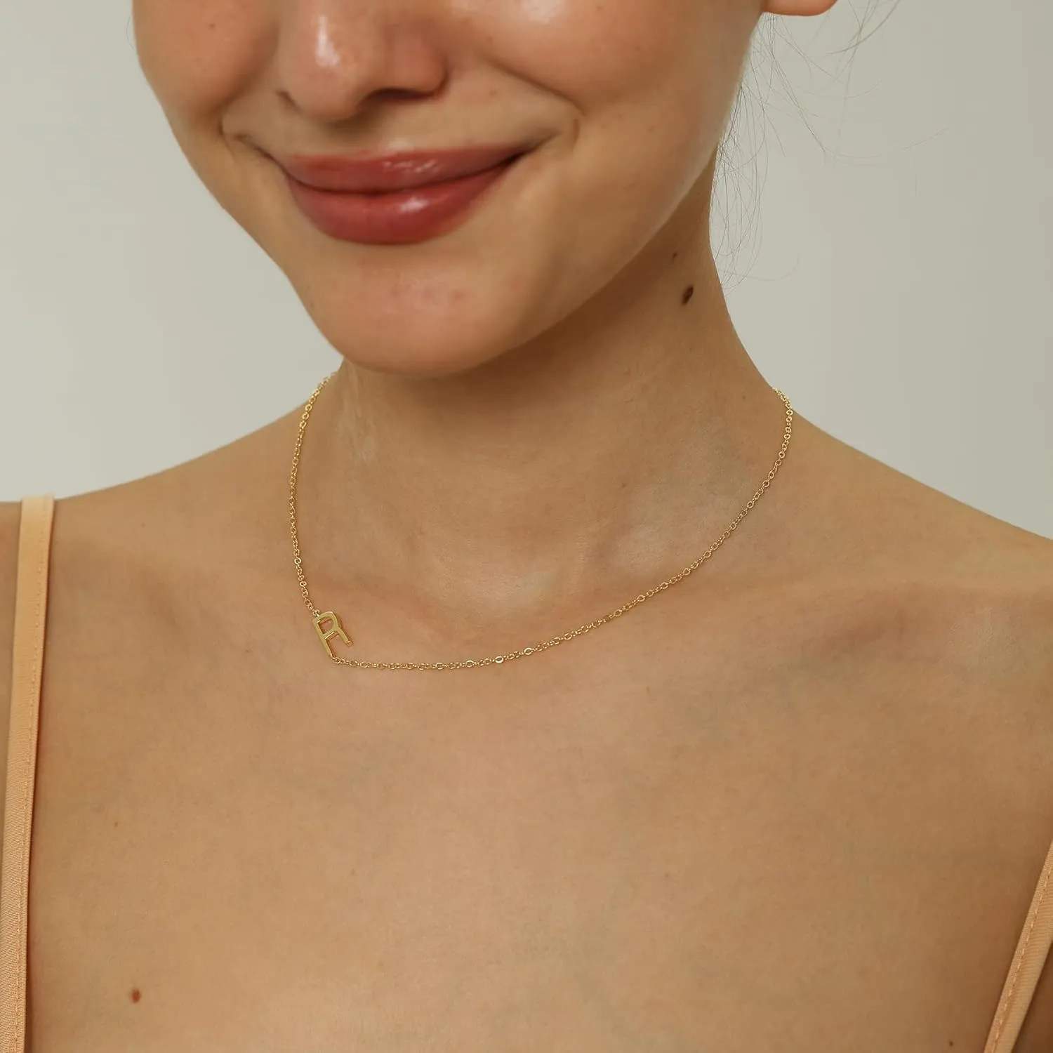 Sideways Initial Necklaces for Women, 14k Gold Plated Initial Necklace Dainty Gold Letter Necklace Simple Gold Choker Necklaces Cute Name Necklaces for Women Trendy Gold Jewelry Gifts