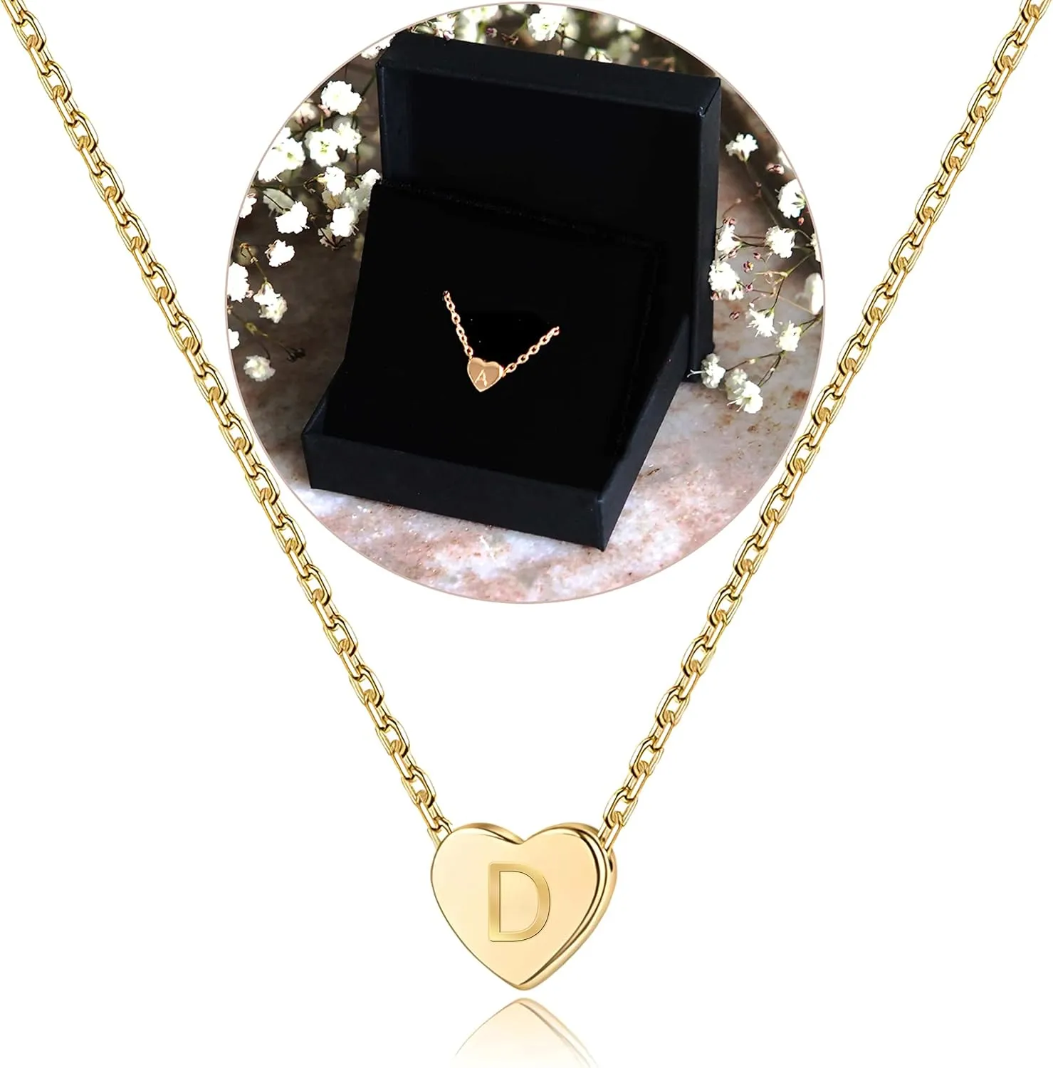 SIGONNA Initial Necklaces for Women Heart Pendant, Dainty Necklace for Women 18k Gold Plated - Personalized Gold Choker Necklaces for Women, Letter Necklace