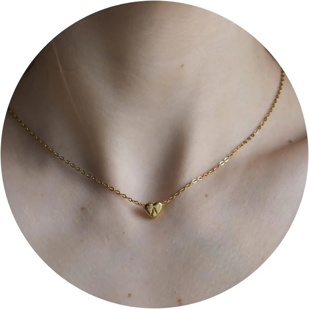 SIGONNA Initial Necklaces for Women Heart Pendant, Dainty Necklace for Women 18k Gold Plated - Personalized Gold Choker Necklaces for Women, Letter Necklace