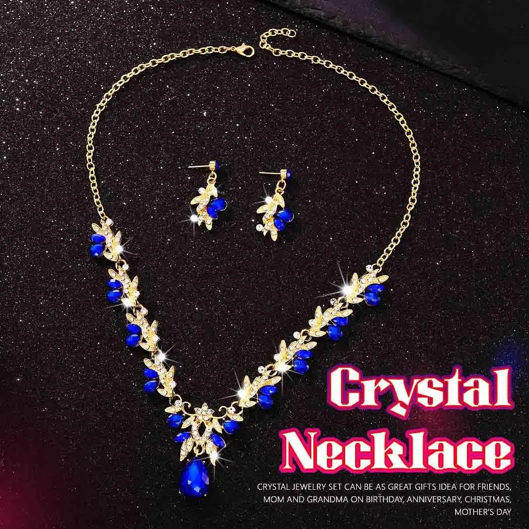Sixexey Bridal Wedding Jewelry Set Gold Crystal Rhinestone Neck Jewelry Prom Costume Jewelry Necklace for Women