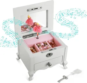 Small Ballerina Musical Jewelry Box with Mirror for GirlsWhite Kid's Jewelry Storage Music Box,Children's Jewelry organizer Music Jewelry Chest