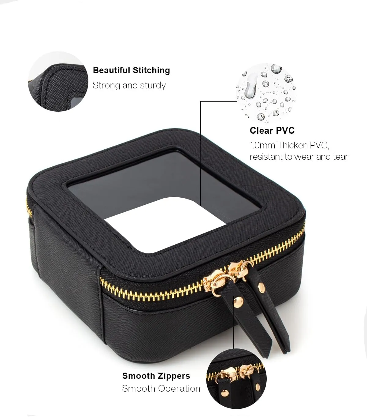 Small Makeup Case Organizer Travel Clear Cosmetic Bag for Women TSA Approved Portable Toiletry Bag Multipurpose Leather Makeup Bag Waterproof Leather Make Up Pouch with Zipper
