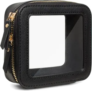 Small Makeup Case Organizer Travel Clear Cosmetic Bag for Women TSA Approved Portable Toiletry Bag Multipurpose Leather Makeup Bag Waterproof Leather Make Up Pouch with Zipper
