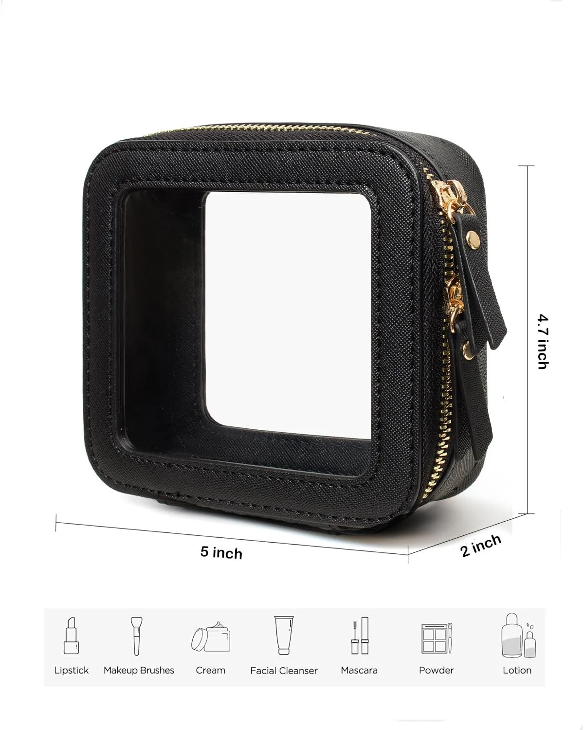 Small Makeup Case Organizer Travel Clear Cosmetic Bag for Women TSA Approved Portable Toiletry Bag Multipurpose Leather Makeup Bag Waterproof Leather Make Up Pouch with Zipper