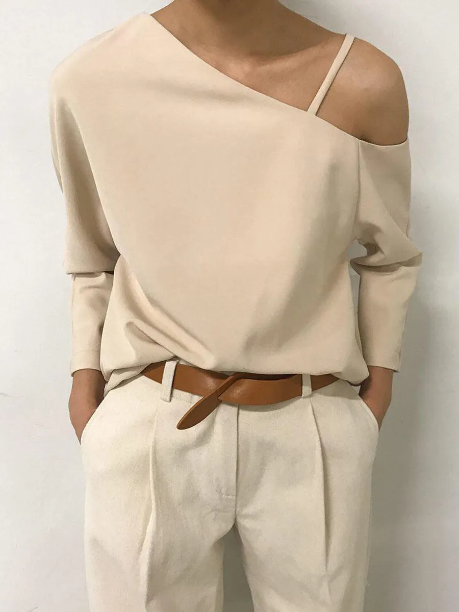 Solid Color Strapless Loose T-Shirt