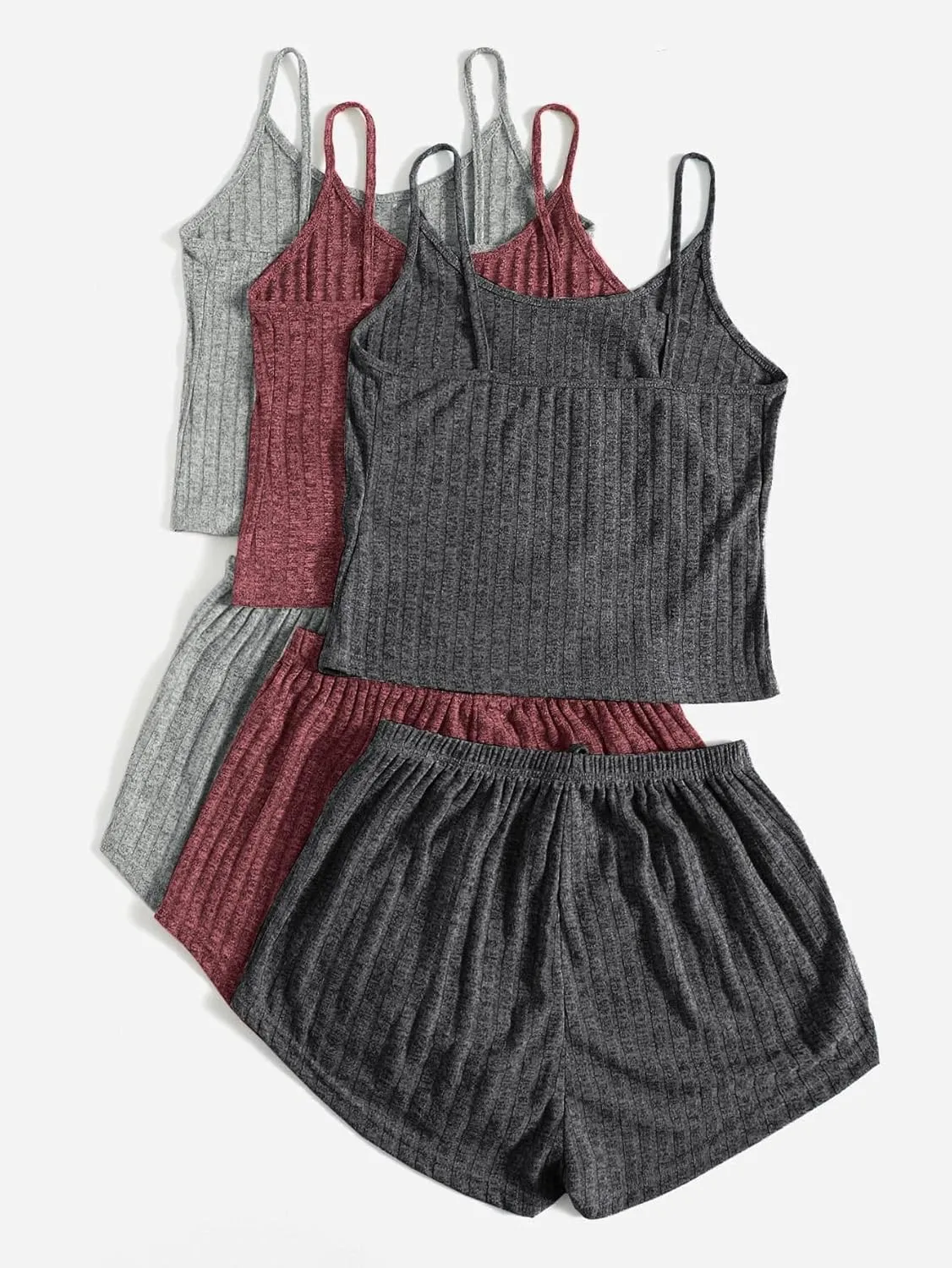 SOLY HUX Womens Pajama Sets Lounge Sets Ribbed Knit Cami Crop Top and Shorts Sleepwear PJ 3 Sets