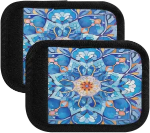 SPRIPORT Flower Mandala Boho Blue 2 Pack Luggage Handle Wraps for Suitcase Identifier Luggage Makers Covers with ID Tag Luggage Bag Grip Protector Saddle for Shopping Bag Flying Airplane Travel