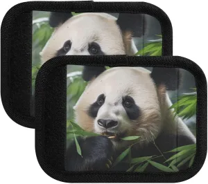 SPRIPORT Panda Eat 2 Pack Luggage Handle Wraps for Suitcase Identifier Luggage Makers Covers with ID Tag Luggage Bag Grip Protector Saddle for Flying Airplane Travel Handbag Wallet Shopping Bag