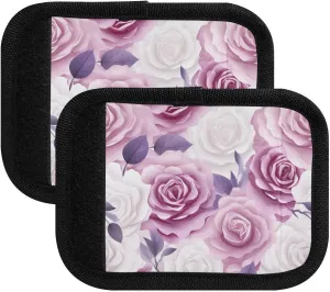 SPRIPORT Purple White Rose 2 Pack Luggage Handle Wraps for Suitcase Identifier Luggage Makers Covers with ID Tag Luggage Bag Grip Protector Saddle for Handbag Shopping Bag Flying Airplane Travel