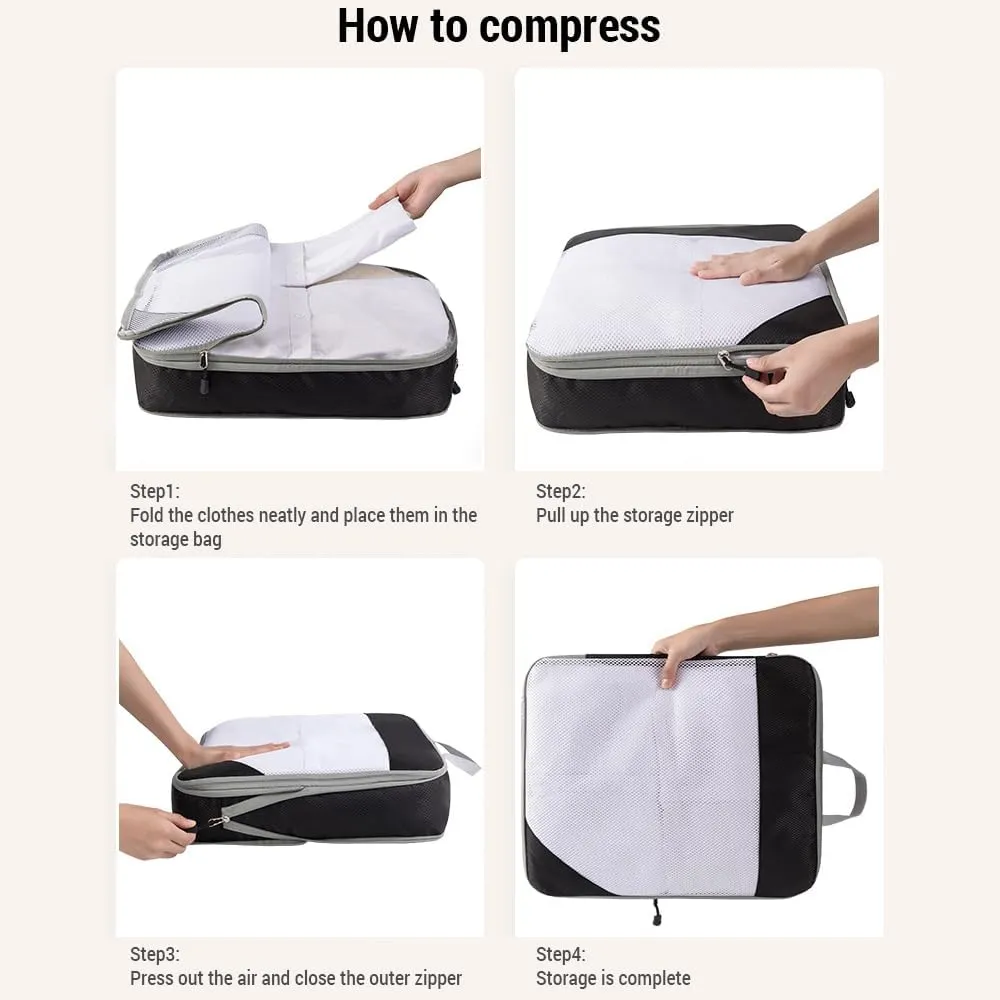 Storage Bag 1 Set Compression Packing Cubes Compressible Travel Packing Organizer for Carry on Suitcase (Grey)
